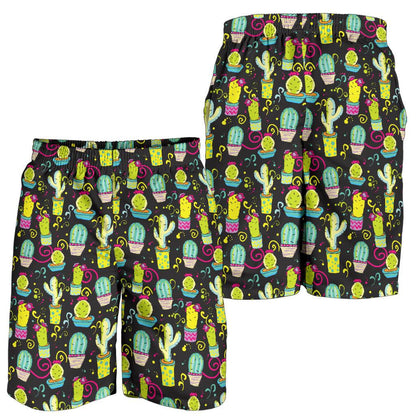 Cactus Neon Style Print Pattern Mens Shorts-JTAMIGO.COM