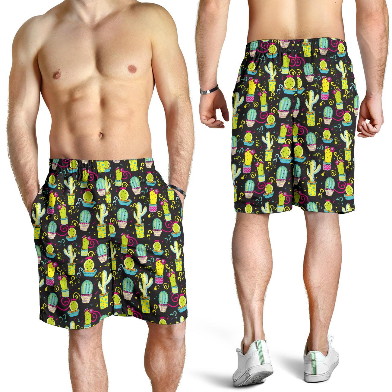 Cactus Neon Style Print Pattern Mens Shorts-JTAMIGO.COM