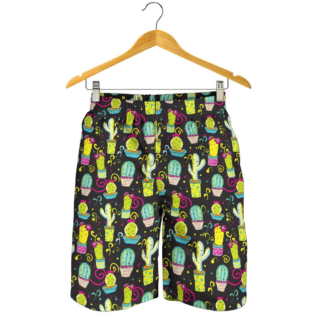 Cactus Neon Style Print Pattern Mens Shorts-JTAMIGO.COM