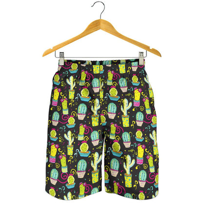 Cactus Neon Style Print Pattern Mens Shorts-JTAMIGO.COM