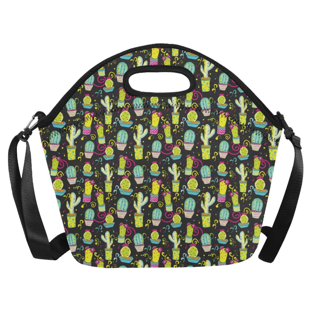 Cactus Neon Style Print Pattern Neoprene Lunch Bag (Model 1669)(Large)-JTAMIGO.COM