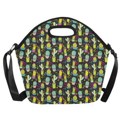 Cactus Neon Style Print Pattern Neoprene Lunch Bag (Model 1669)(Large)-JTAMIGO.COM