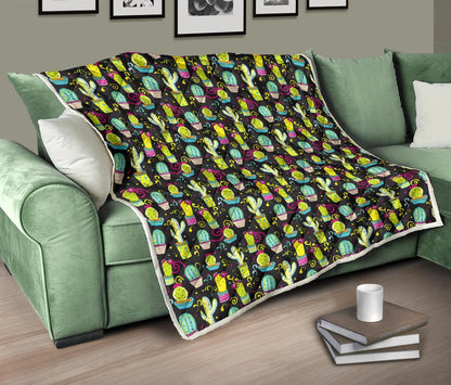 Cactus Neon Style Print Pattern Premium Quilt-JTAMIGO.COM