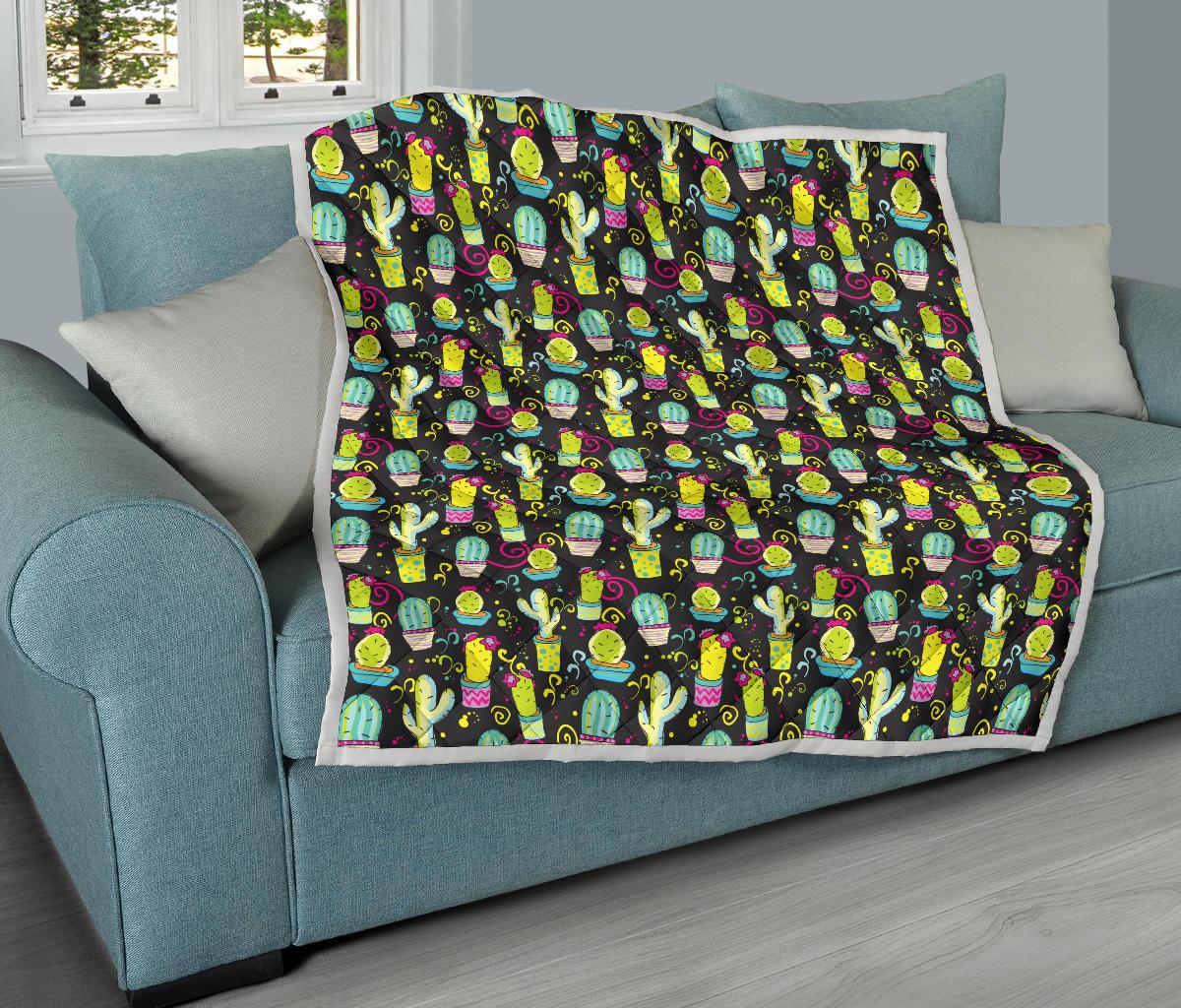 Cactus Neon Style Print Pattern Premium Quilt-JTAMIGO.COM