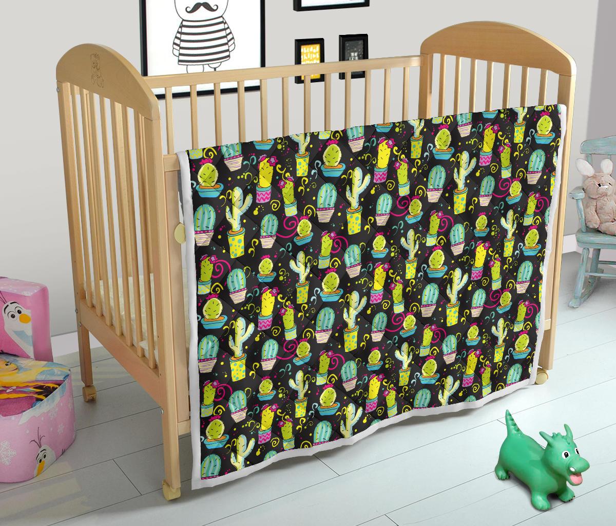 Cactus Neon Style Print Pattern Premium Quilt-JTAMIGO.COM