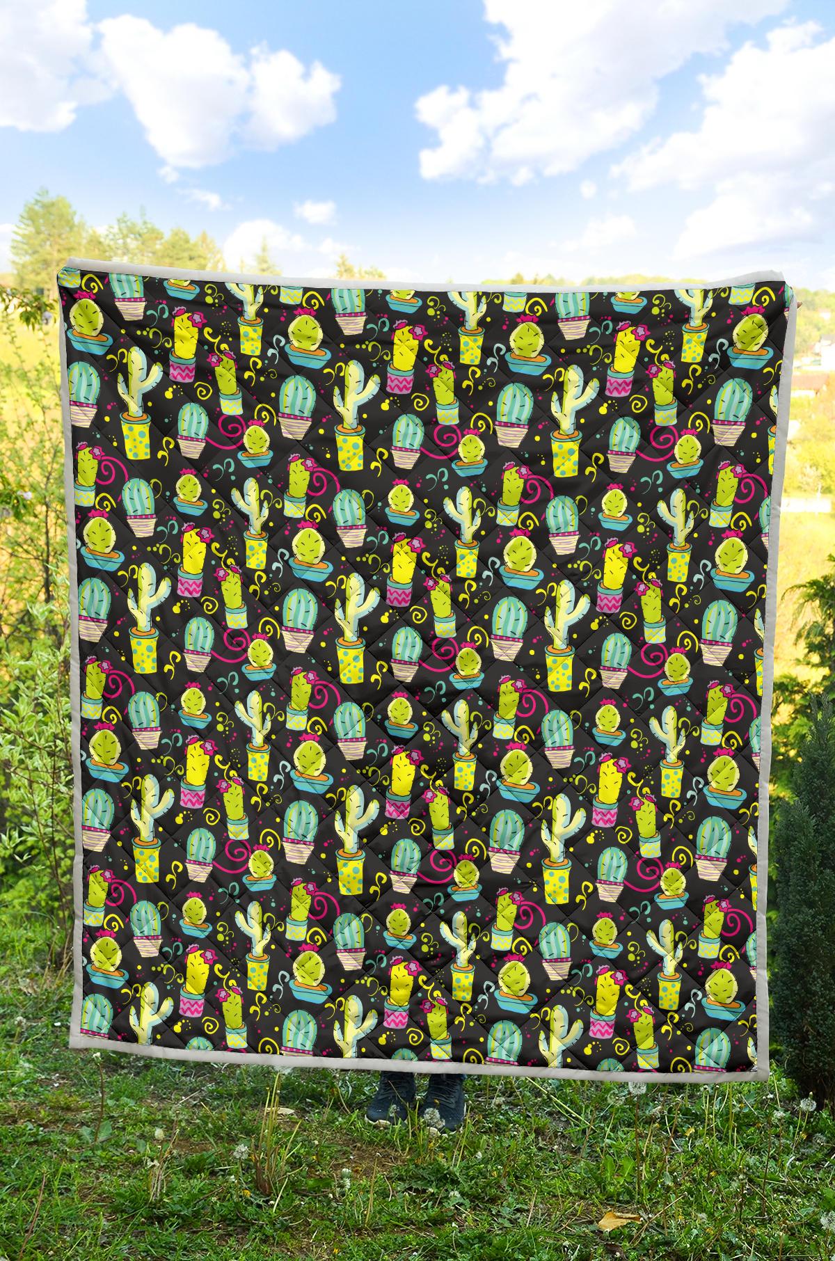 Cactus Neon Style Print Pattern Premium Quilt-JTAMIGO.COM