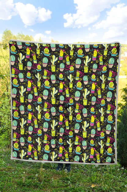 Cactus Neon Style Print Pattern Premium Quilt-JTAMIGO.COM