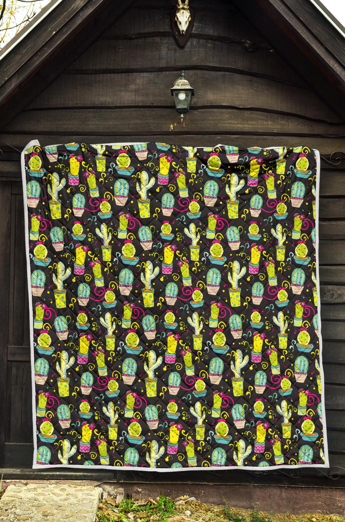 Cactus Neon Style Print Pattern Premium Quilt-JTAMIGO.COM
