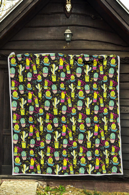 Cactus Neon Style Print Pattern Premium Quilt-JTAMIGO.COM