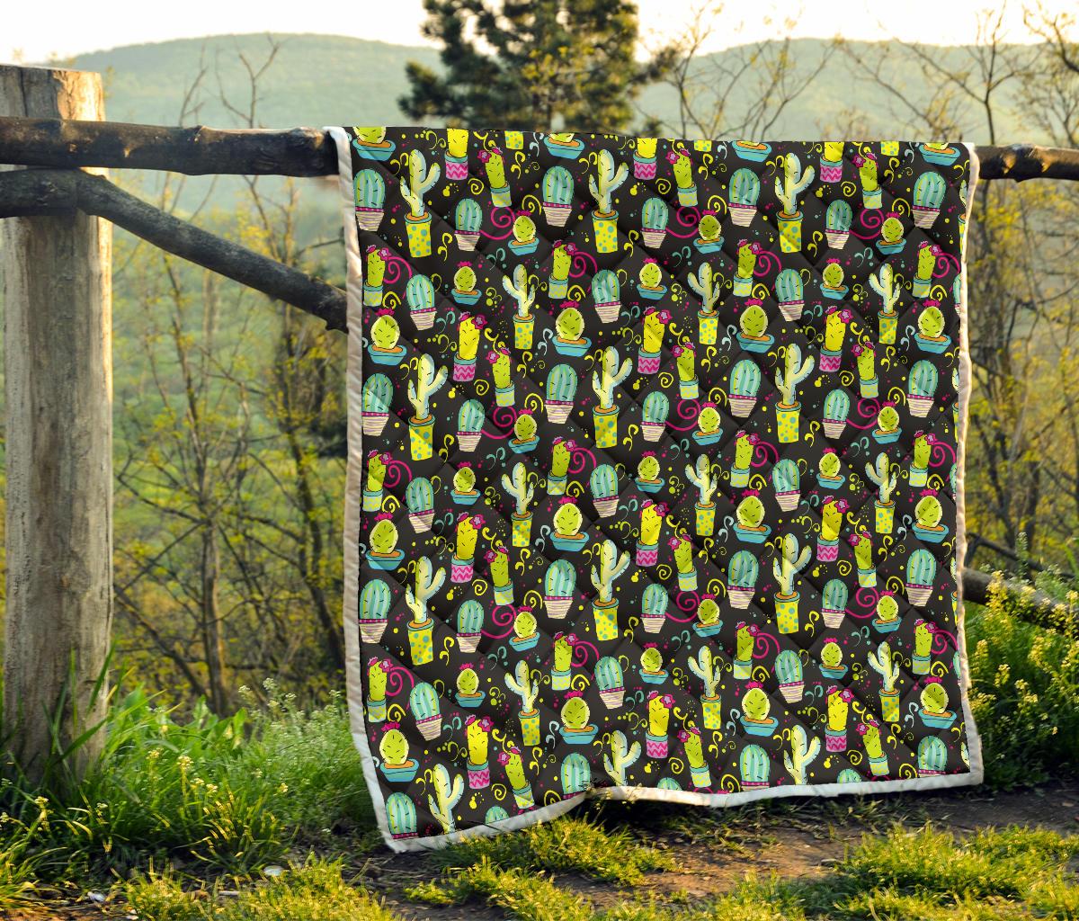 Cactus Neon Style Print Pattern Premium Quilt-JTAMIGO.COM