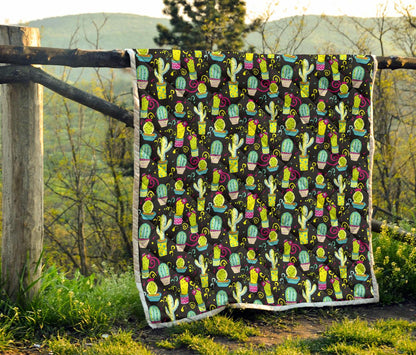 Cactus Neon Style Print Pattern Premium Quilt-JTAMIGO.COM
