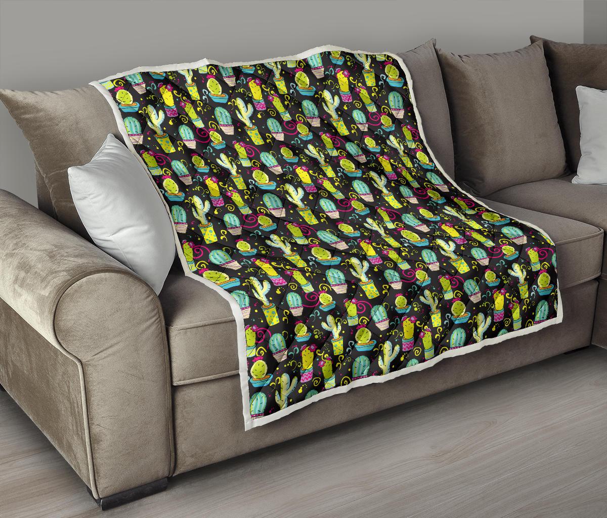 Cactus Neon Style Print Pattern Premium Quilt-JTAMIGO.COM