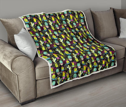Cactus Neon Style Print Pattern Premium Quilt-JTAMIGO.COM