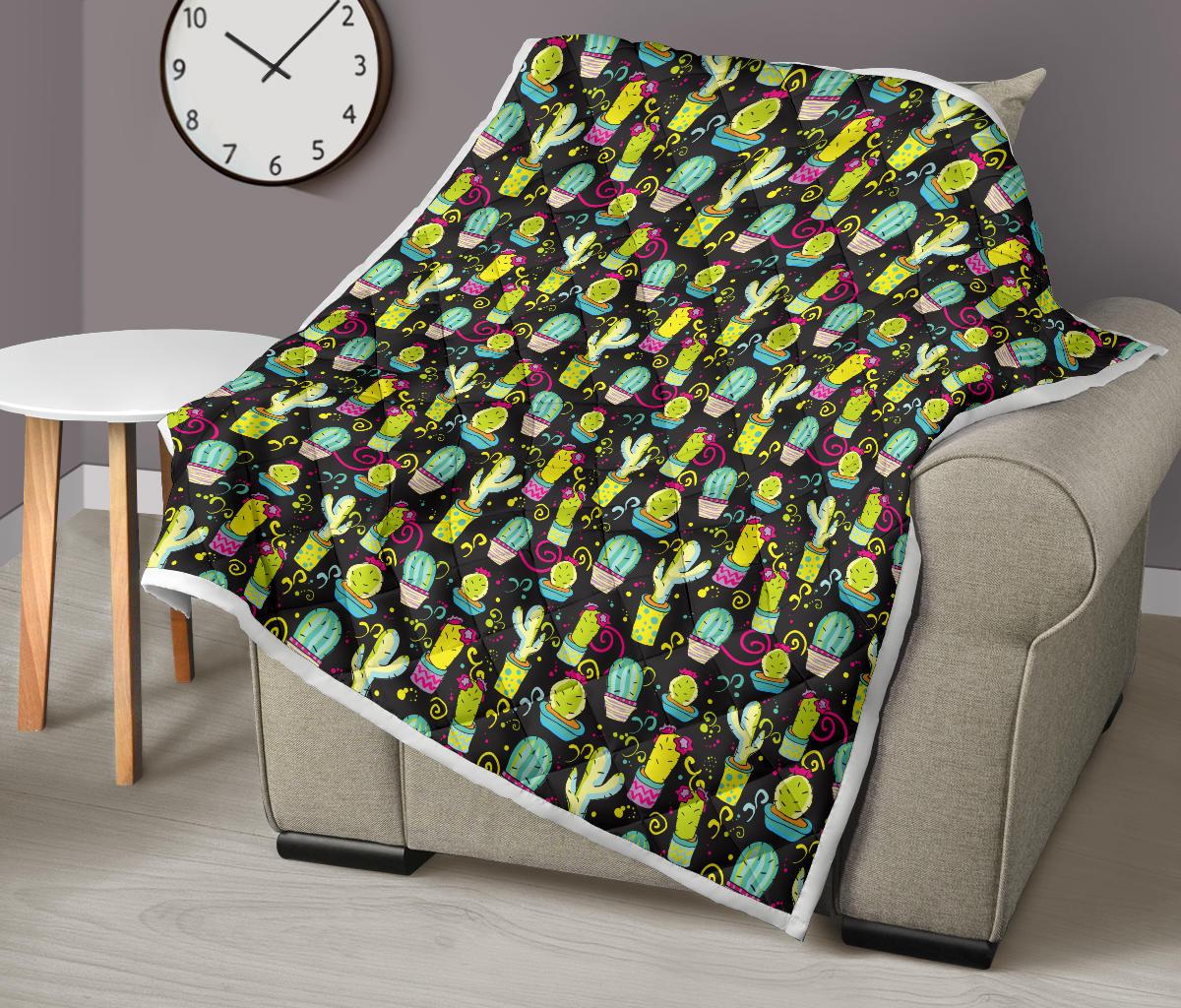 Cactus Neon Style Print Pattern Premium Quilt-JTAMIGO.COM