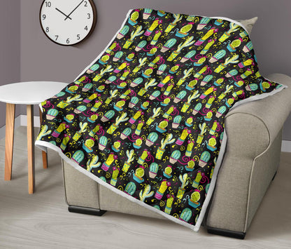 Cactus Neon Style Print Pattern Premium Quilt-JTAMIGO.COM