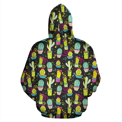 Cactus Neon Style Print Pattern Pullover Hoodie