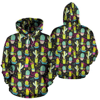 Cactus Neon Style Print Pattern Pullover Hoodie