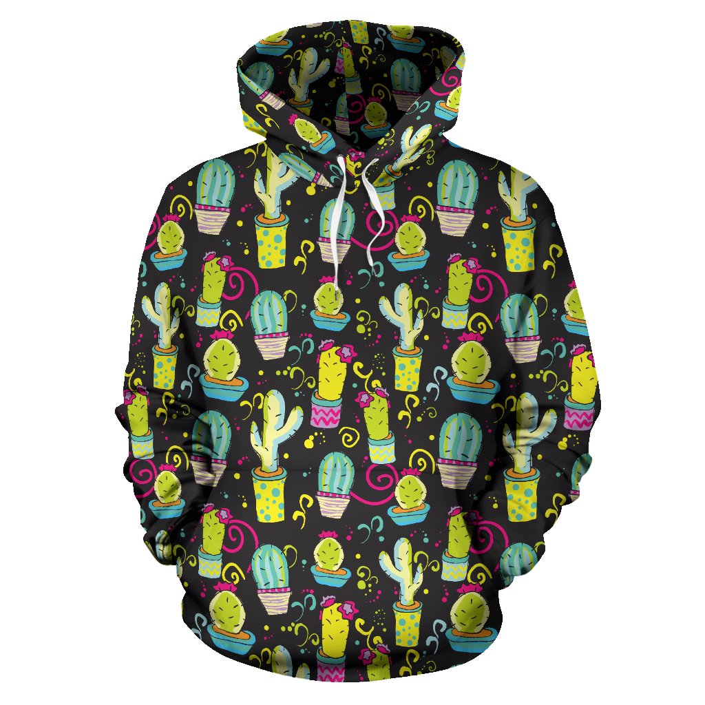 Cactus Neon Style Print Pattern Pullover Hoodie