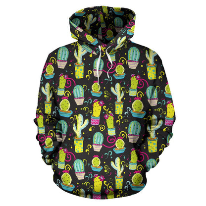 Cactus Neon Style Print Pattern Pullover Hoodie