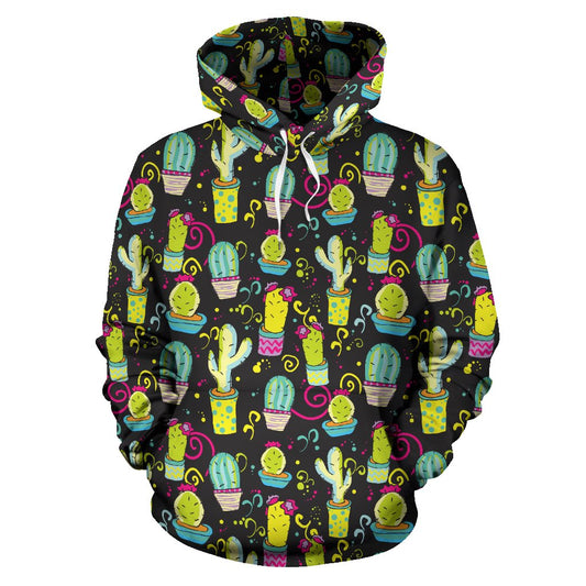Cactus Neon Style Print Pattern Pullover Hoodie