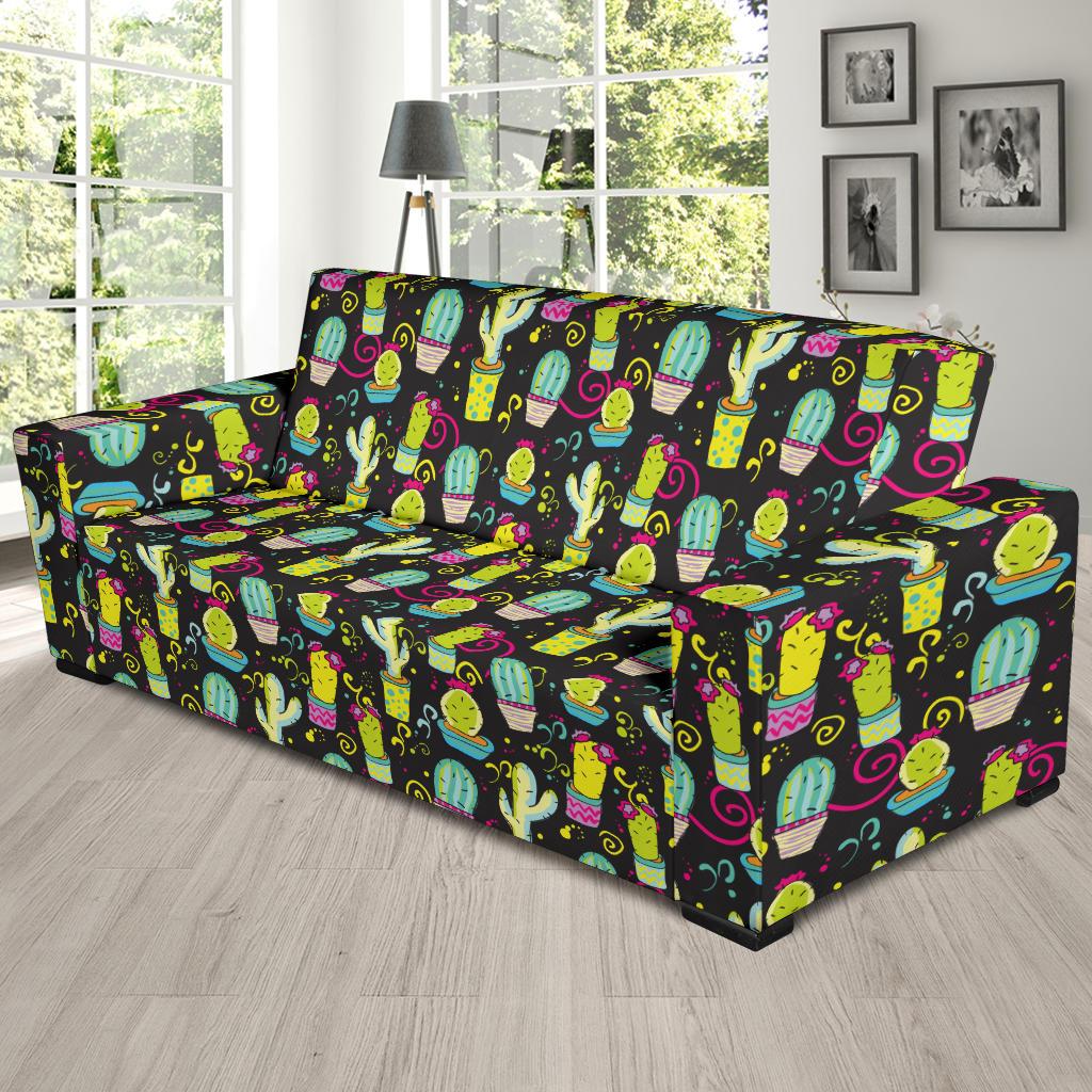 Cactus Neon Style Print Pattern Sofa Slipcover-JTAMIGO.COM