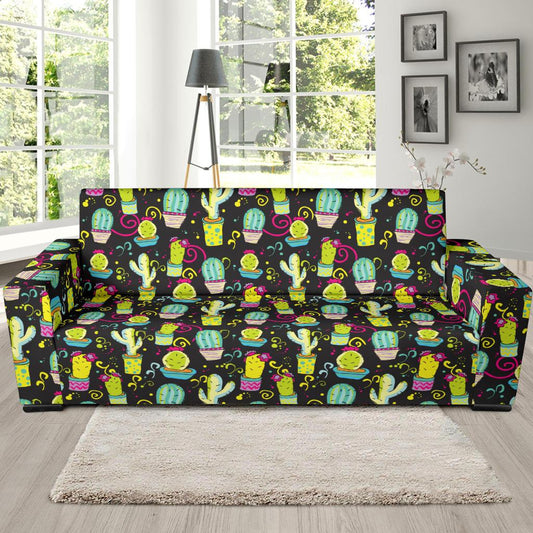 Cactus Neon Style Print Pattern Sofa Slipcover-JTAMIGO.COM