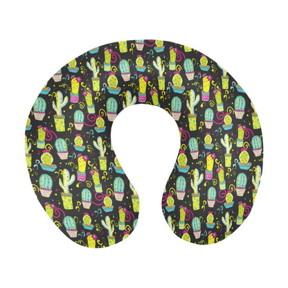 Cactus Neon Style Print Pattern U-Shaped Travel Neck Pillow-JTAMIGO.COM