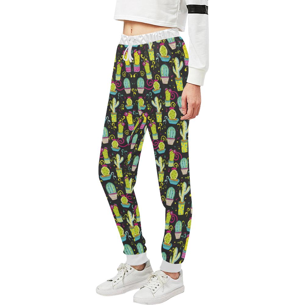 Cactus Neon Style Print Pattern Unisex Casual Sweatpants (Model L11)-JTAMIGO.COM