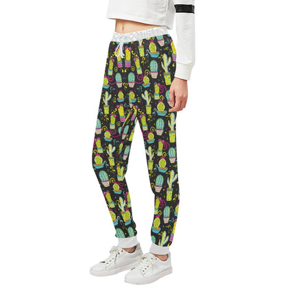 Cactus Neon Style Print Pattern Unisex Casual Sweatpants (Model L11)-JTAMIGO.COM