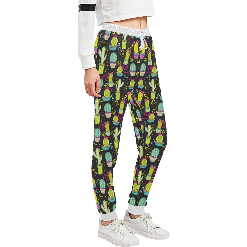 Cactus Neon Style Print Pattern Unisex Casual Sweatpants (Model L11)-JTAMIGO.COM