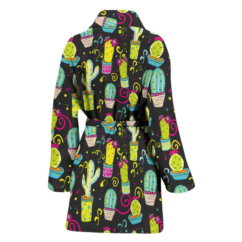 Cactus Neon Style Print Pattern Women Bath Robe-JTAMIGO.COM