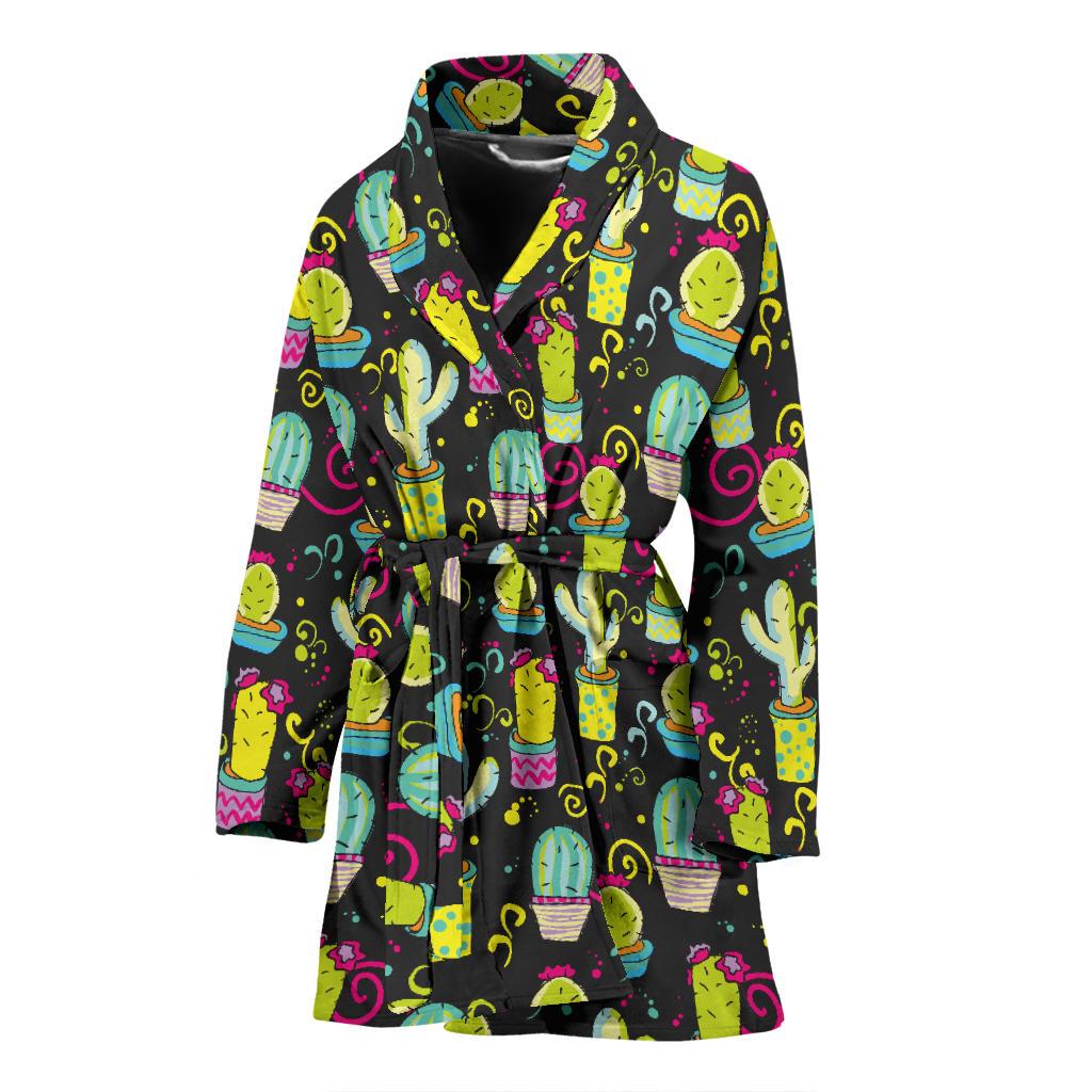 Cactus Neon Style Print Pattern Women Bath Robe-JTAMIGO.COM