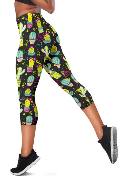 Cactus Neon Style Print Pattern Women Capris