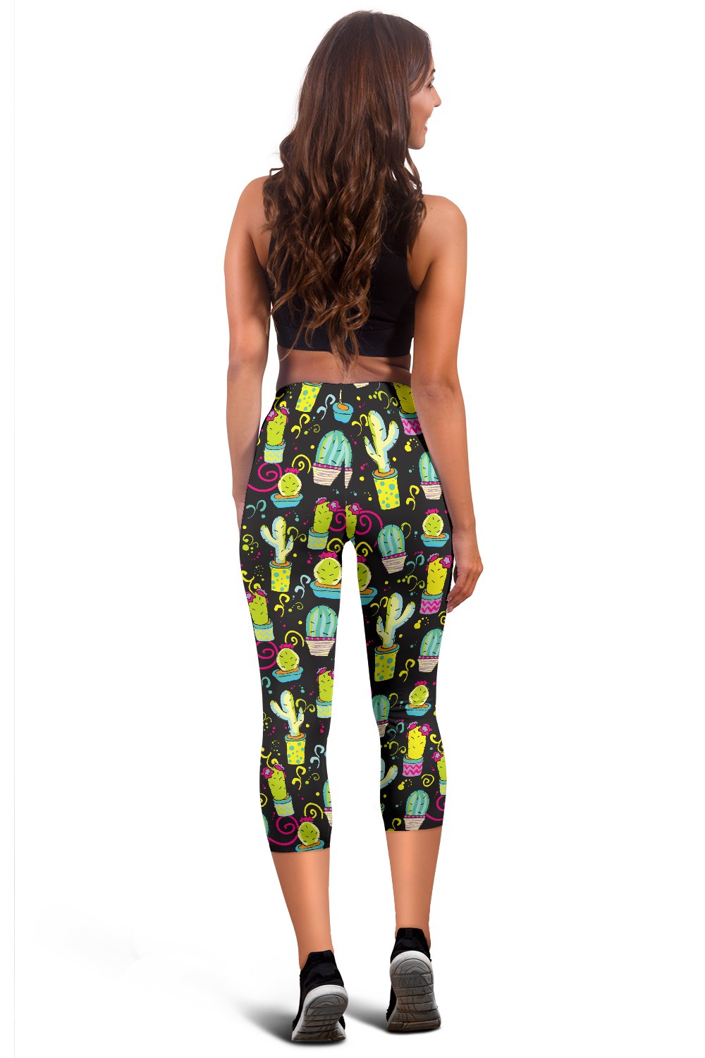Cactus Neon Style Print Pattern Women Capris