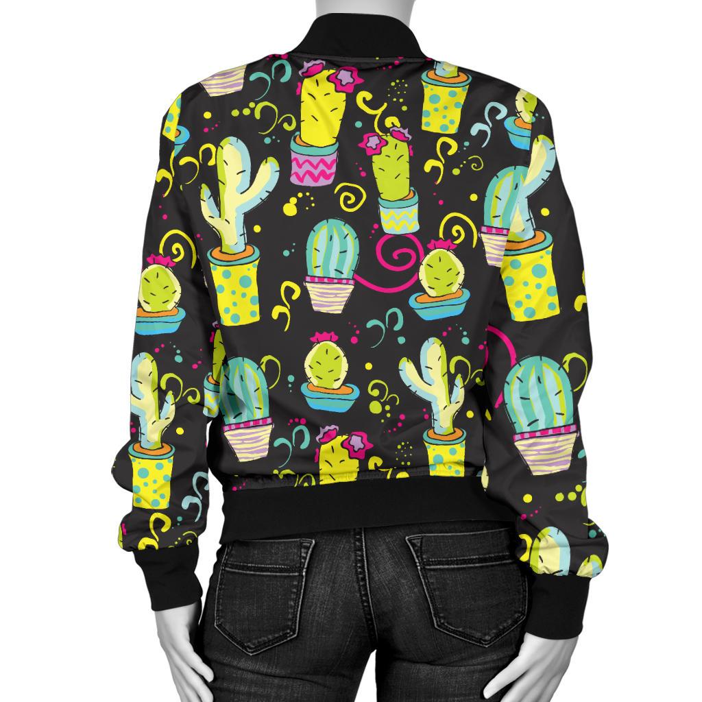 Cactus Neon Style Print Pattern Women Casual Bomber Jacket