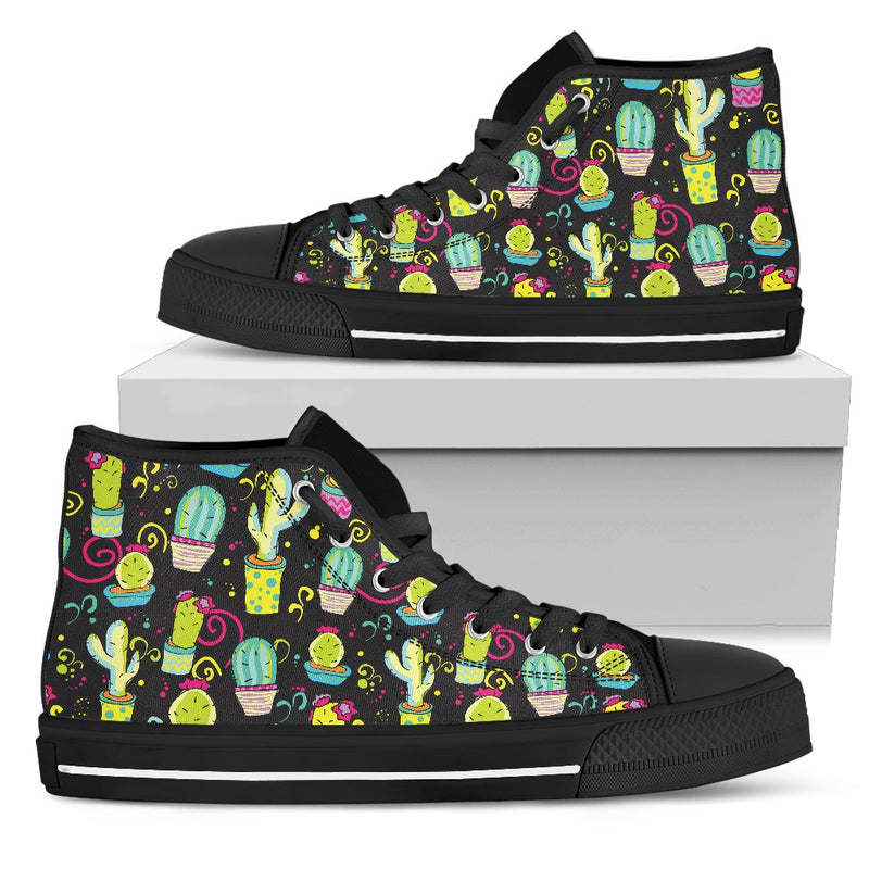 Cactus Neon Style Print Pattern Women High Top Shoes