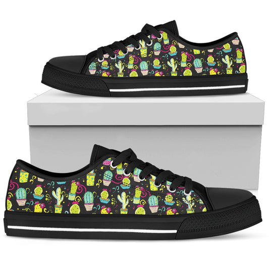Cactus Neon Style Print Pattern Women Low Top Shoes