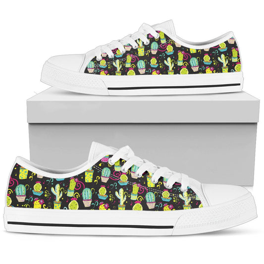 Cactus Neon Style Print Pattern Women Low Top Shoes