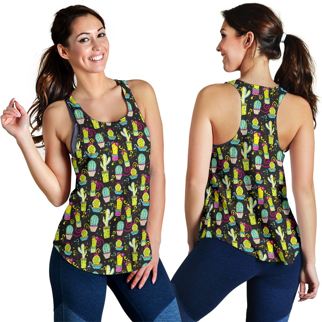 Cactus Neon Style Print Pattern Women Racerback Tank Top