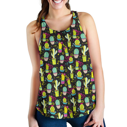 Cactus Neon Style Print Pattern Women Racerback Tank Top