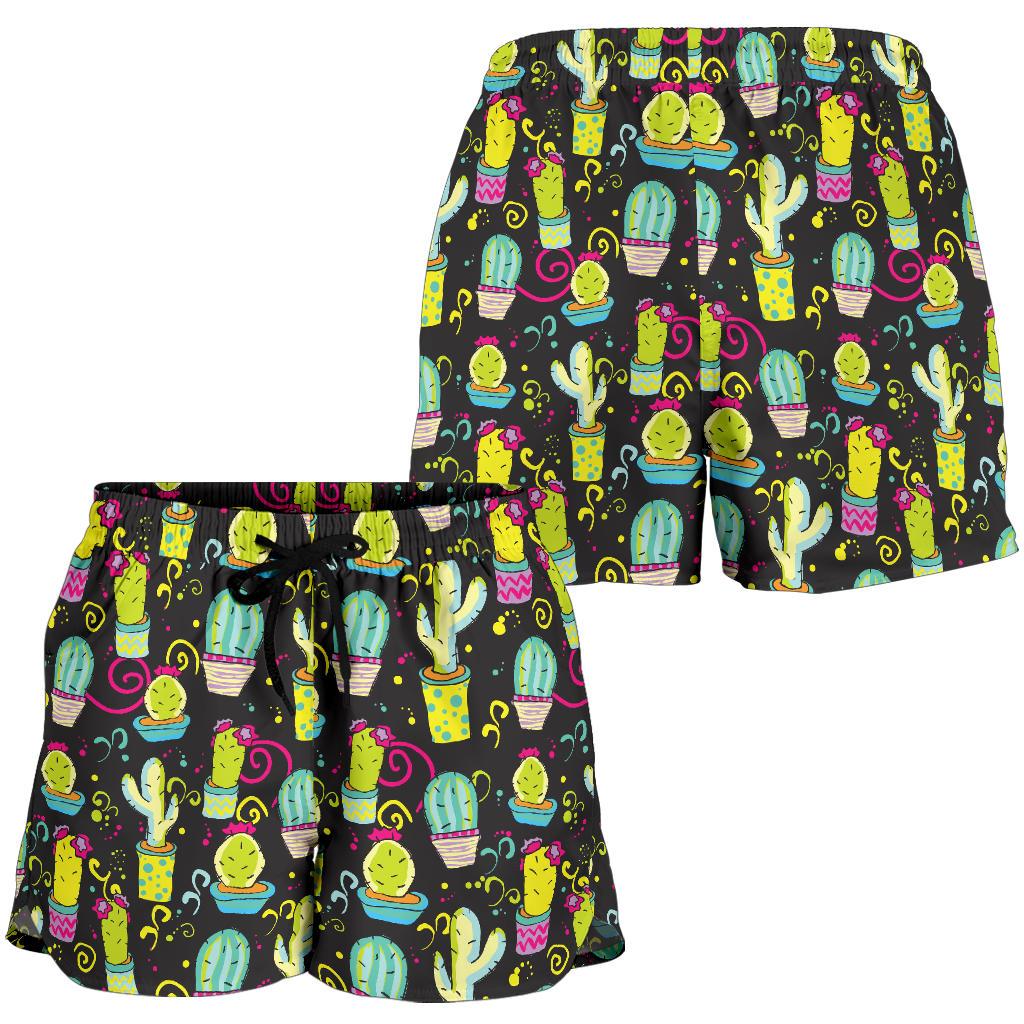 Cactus Neon Style Print Pattern Women Shorts-JTAMIGO.COM