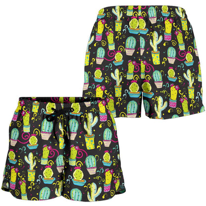 Cactus Neon Style Print Pattern Women Shorts-JTAMIGO.COM