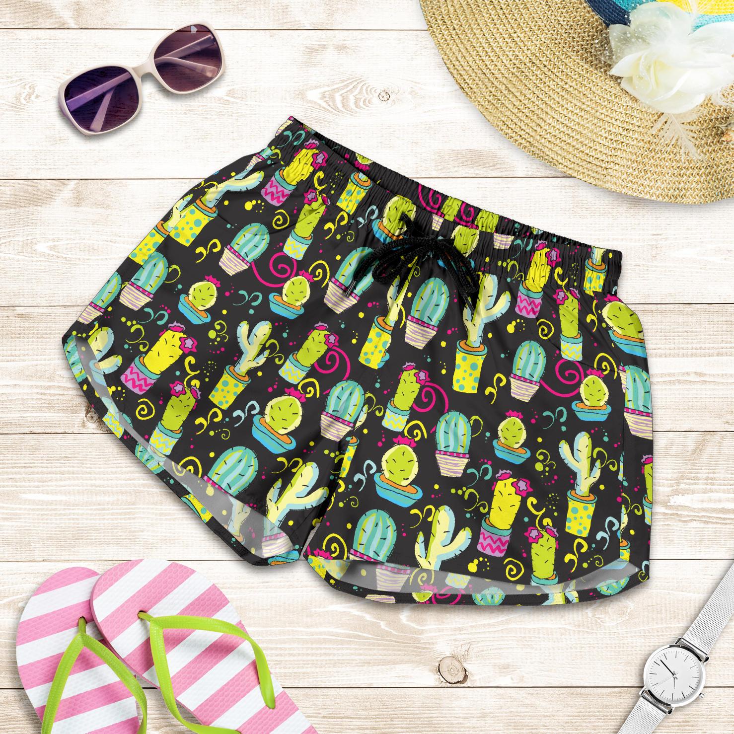 Cactus Neon Style Print Pattern Women Shorts-JTAMIGO.COM