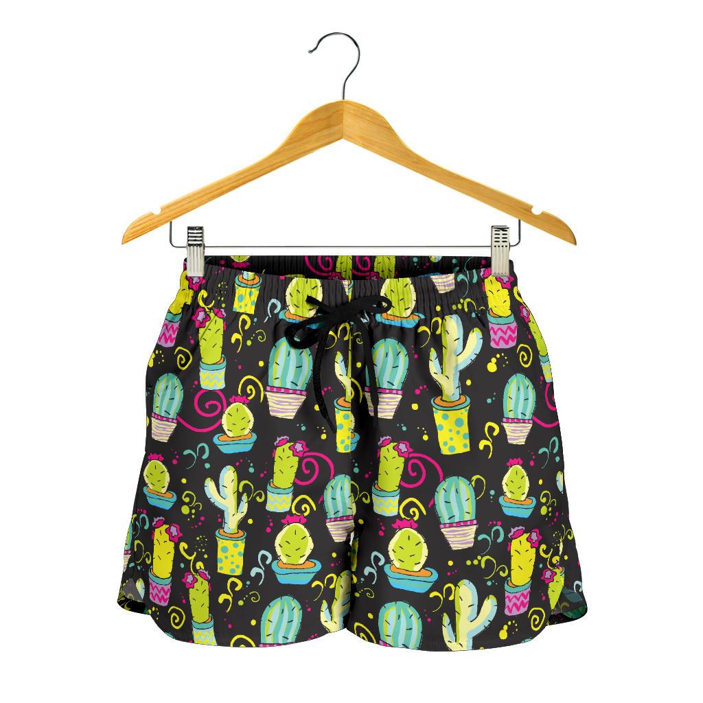 Cactus Neon Style Print Pattern Women Shorts-JTAMIGO.COM