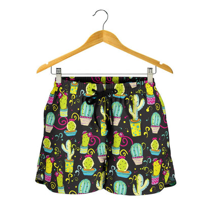 Cactus Neon Style Print Pattern Women Shorts-JTAMIGO.COM