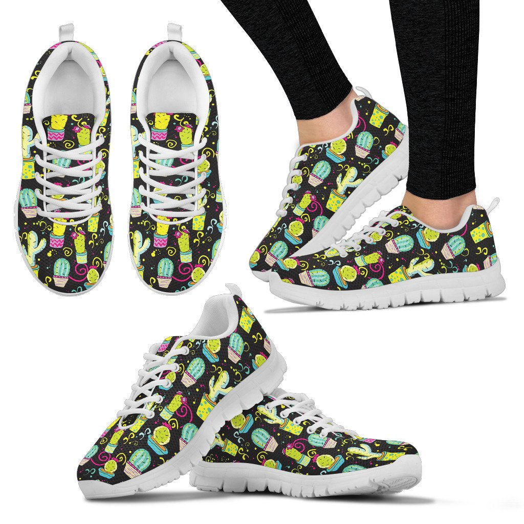 Cactus Neon Style Print Pattern Women Sneakers Shoes
