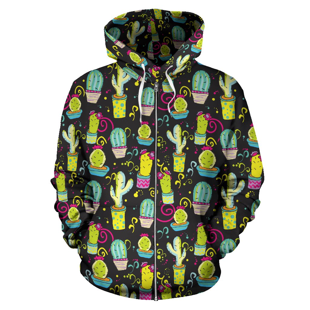 Cactus Neon Style Print Pattern Zip Up Hoodie