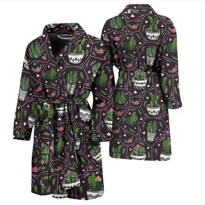 Cactus Pattern Print Design 03 Men Bathrobe-JORJUNE.COM