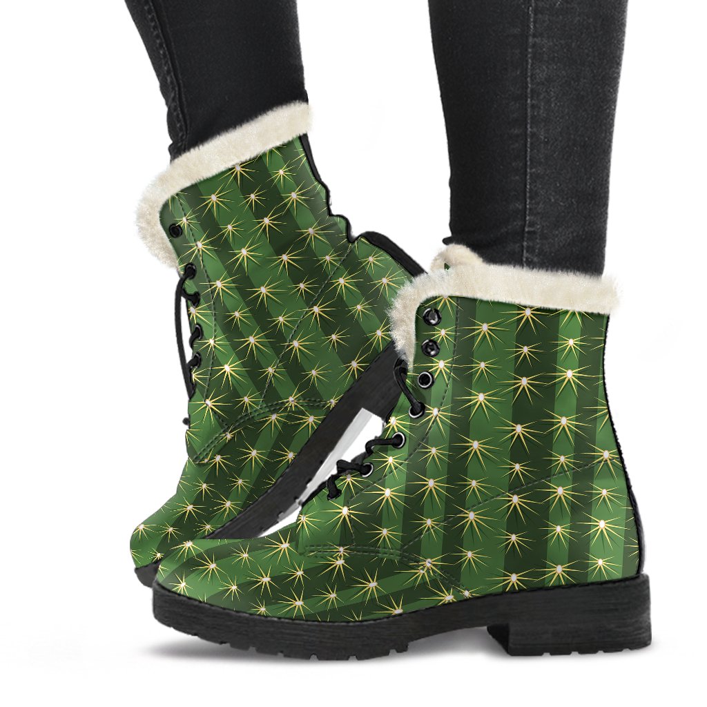 Cactus Skin Print Pattern Faux Fur Leather Boots-JTAMIGO.COM