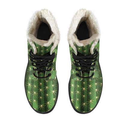 Cactus Skin Print Pattern Faux Fur Leather Boots-JTAMIGO.COM